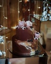 Vertical shot of a chocolate cake for a wedding day Royalty Free Stock Photo
