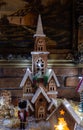 Vertical shot of a Christmas decoration with a wooden scenery castle and Nutcracker