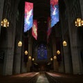 Vertical shot of the church aisle of Princeton University Chapel. New Jersey, United States.