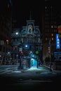 Vertical shot of Cinematic Philadelphia street at night