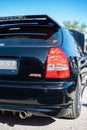 Vertical shot of the classic Japanese Honda Civic EK sixth generation sports car in blue