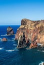 Vertical shot of a cliff at the edge of the ocean in Ponta do Sao Lourenco, Madeira