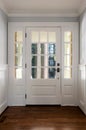 Vertical shot of a closed, wooden front door