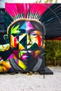 Vertical shot of a colorful graffiti of a native young boy's portrait in Wynwood, Miami