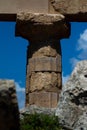 Vertical shot of a column of Temple E at Selinus in Sicily, also known as the Temple of Hera. Italy.