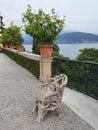 Vertical shot of a concrete chair in the Isola Bella Island in Italy Royalty Free Stock Photo