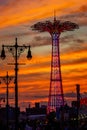 Vertical shot of the Coney Island parachute jump amusement ride Royalty Free Stock Photo