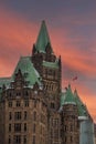 Vertical shot of the Confederation building in the Parliament hall in Ottawa, Canada during sunset Royalty Free Stock Photo