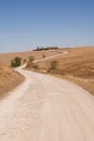 Vertical shot of a countryside winding road leading to house in Tuscany Italy on a sunny day Royalty Free Stock Photo
