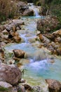 Vertical shot of a creek with rocks. Tuscany, Italy. Royalty Free Stock Photo