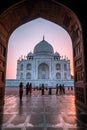 Vertical shot of crowds at the Taj Mahal in Agra, India during sunset Royalty Free Stock Photo