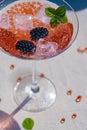 Vertical shot of delicious molecular cocktail with blackberries on a table Royalty Free Stock Photo