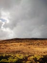 Vertical shot of the deserty valley before the storm in Fuerteventura, Spain. Royalty Free Stock Photo