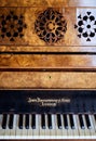 Vertical shot of details on an antique John Broadwood and Sons piano