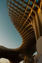 Vertical shot of the details of the futuristic wooden structure Setas de Sevilla in Seville, Spain.