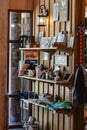 Vertical shot of a display shelf with knickknacks (nicknacks) at tourist shop