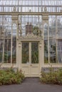 Vertical shot of the door of a greenhouse building in the National Botanic Gardens. Dublin, Ireland.