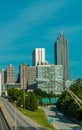 Vertical shot of downtown Atlanta skyscrapers under blue sky, Atlanta Georgia Royalty Free Stock Photo