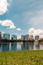 Vertical shot of the Downtown Orlando, Lake Eola.