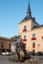Vertical shot of a dragon statue against the Ducal Palace of Lerma in Burgos, Spain Royalty Free Stock Photo