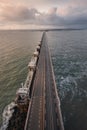 Vertical shot of Eastern Scheldt Storm Surge Barrier. Oosterscheldekering, the Netherlands. Royalty Free Stock Photo