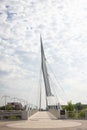 Vertical shot of the Esplanade Riel Footbridge in Winnipeg, Manitoba, Canada.