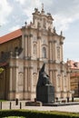 Vertical shot of the facade of the Roman Catholic Church of the Visitants in Warsaw, Poland