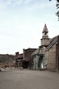 Vertical shot of a Fake Church and Blacksmith in Western Movie Town Set, Almeria, Andalusia, Spain