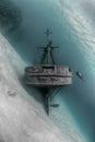 Vertical shot of the famous sunken USS Kittiwake (ASR-13) shipwreck in Grand Cayman Island Royalty Free Stock Photo