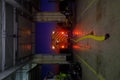 Vertical shot of a Firetruck and the water hose Royalty Free Stock Photo