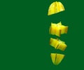 Vertical shot of flying pieces of pineapple on green background