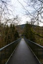 Vertical shot of footbridge leading across railway line