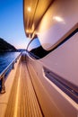 Vertical shot form the yacht of the sea under a dark blue sky Royalty Free Stock Photo