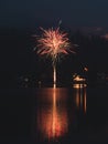 Vertical shot of Fourth of July fireworks in a night sky over Washington Lake Royalty Free Stock Photo