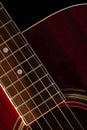 Vertical shot of fretboard of acoustic guitar