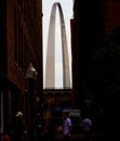 Vertical shot of the gateway arch from a street in downtown St. Louis Royalty Free Stock Photo