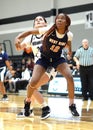 Vertical shot of girl athletes in action at a basketball game of Hammond vs Westside girls Royalty Free Stock Photo