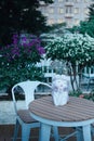 Vertical shot of a girl statue decoration on an inner yard table