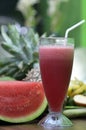 Vertical shot of a glass of watermelon juice Royalty Free Stock Photo