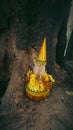 Vertical shot of a golden torma, in Kampot, Cambodia Royalty Free Stock Photo