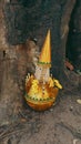 Vertical shot of a golden torma, in Kampot, Cambodia Royalty Free Stock Photo