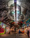 Vertical shot of the Graffiti Tunnel of the Waterloo station, Leake Street Arches, London, UK Royalty Free Stock Photo