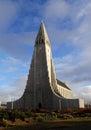 Vertical shot of Hallgrimskirkja Lutheran church in Reykjavik around green plants, Iceland