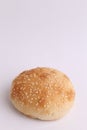 Vertical shot of a hamburger bread with toppings isolated on a white background