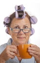 Mature Housewife Drinking Morning Coffee Royalty Free Stock Photo