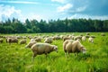 Vertical Shot of a Herd of Sheep Grazing on a Grasscovered Field Captured on a Sunny Day Royalty Free Stock Photo