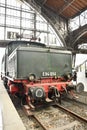 Vertical shot of a historic traditional locomotive at the museum station