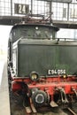 Vertical shot of a historic traditional locomotive at the museum station