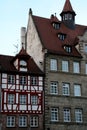 Vertical shot of historic vintage buildings in the old town of Nuremberg, Germany Royalty Free Stock Photo