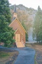 Vertical shot of the historic Yosemite Valley Chapel in National Park, California, United States Royalty Free Stock Photo